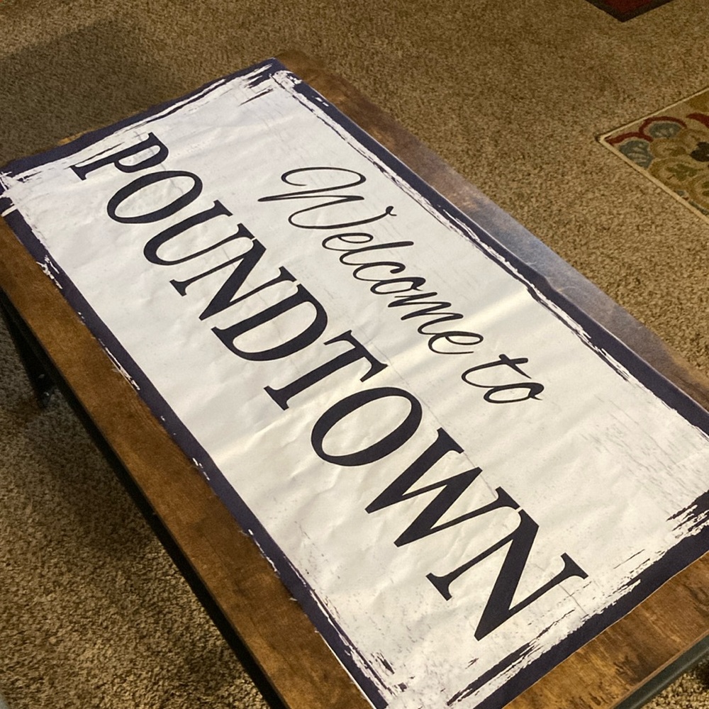 Vinyl welcome to Pound Town humorous ladies wall hanging